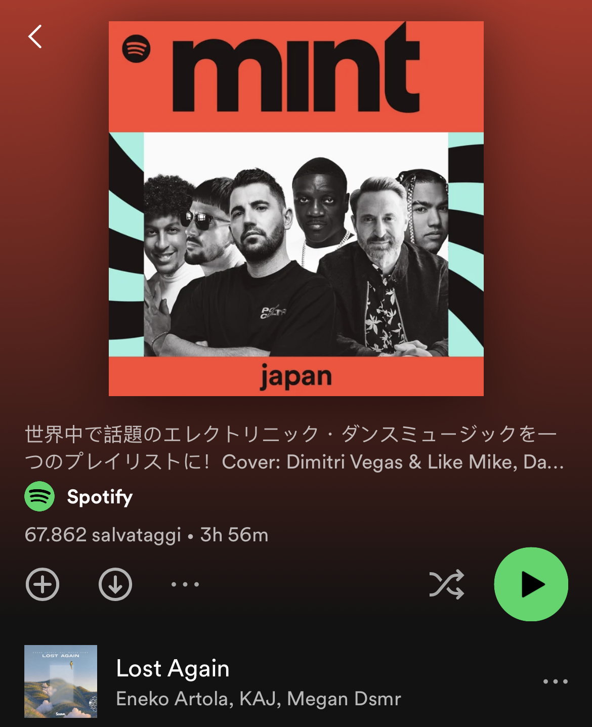 Playlist editoriale Spotify 'mint Japan' con il brano Lost Again di Eneko Artola, KAJ e Megan Dsmr